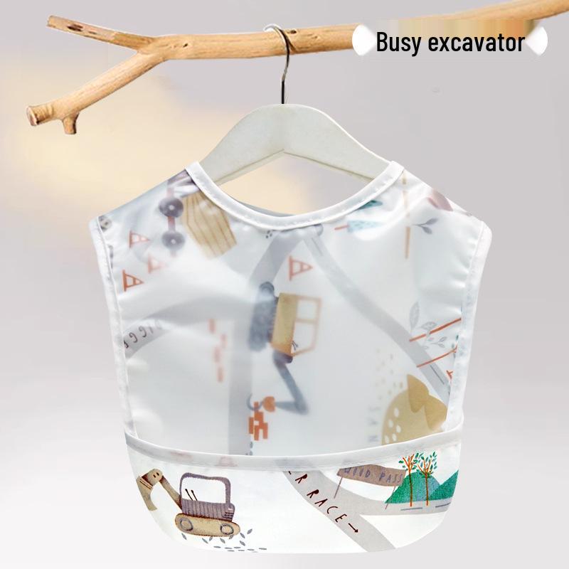 Waterproof Cotton Baby Bib: Reversible, Cartoon Design, Wash-Free Bib for Eating.