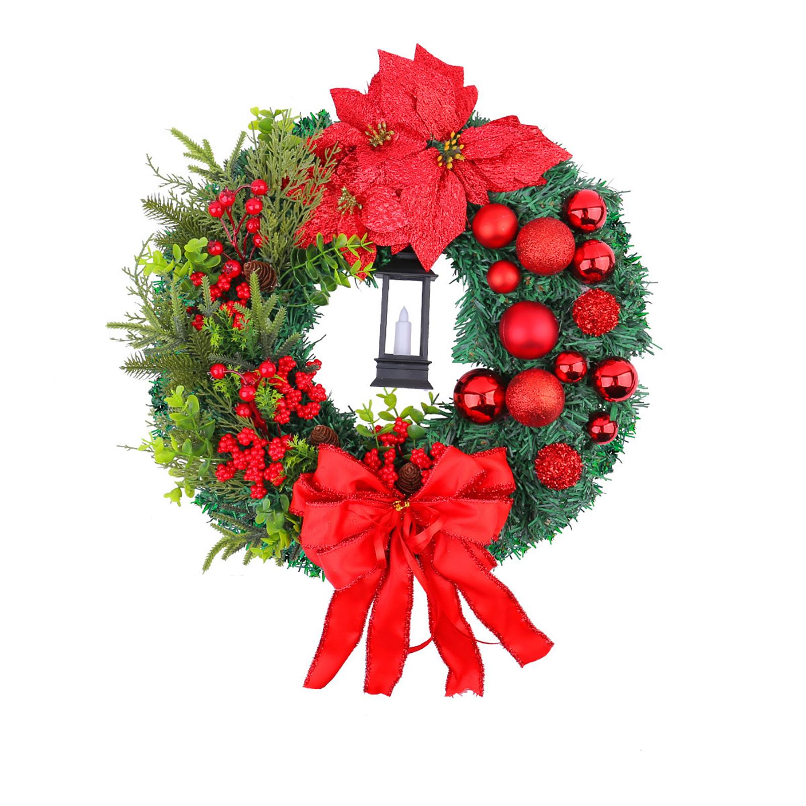 

30/40CM Christmas Wreath Elegant Red Christmas Wreath with Warm Lamp Red Round Garland for Window Door Wall Ornament Decor Other