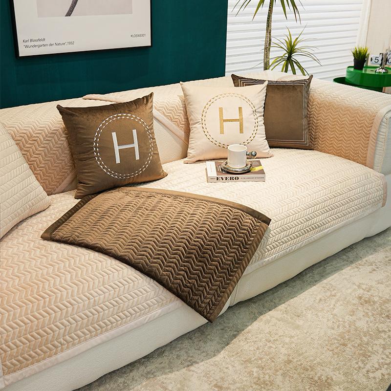 Sofa Cushion Winter Plush Thickened Seat Cushion Modern Light Luxury High-End Four-Season Leather Sofa Cover Cover Cloth Towel