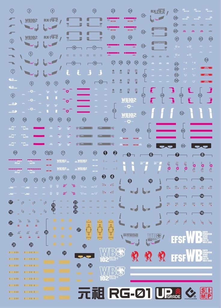 Decals for RE Robot MS Detail Up RG Fluorescent!! Water-slide HG, RG, MG, PG, (for 1/144 RX-78-2 Gundam)