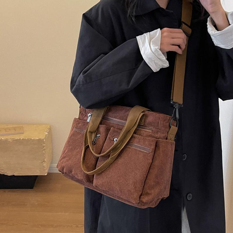 Female Large Capacity Corduroy Tote Bag New Korean Style Fashion Women Shoulder Crossbody Bag Worker Commuter Tote Handlebag MIT