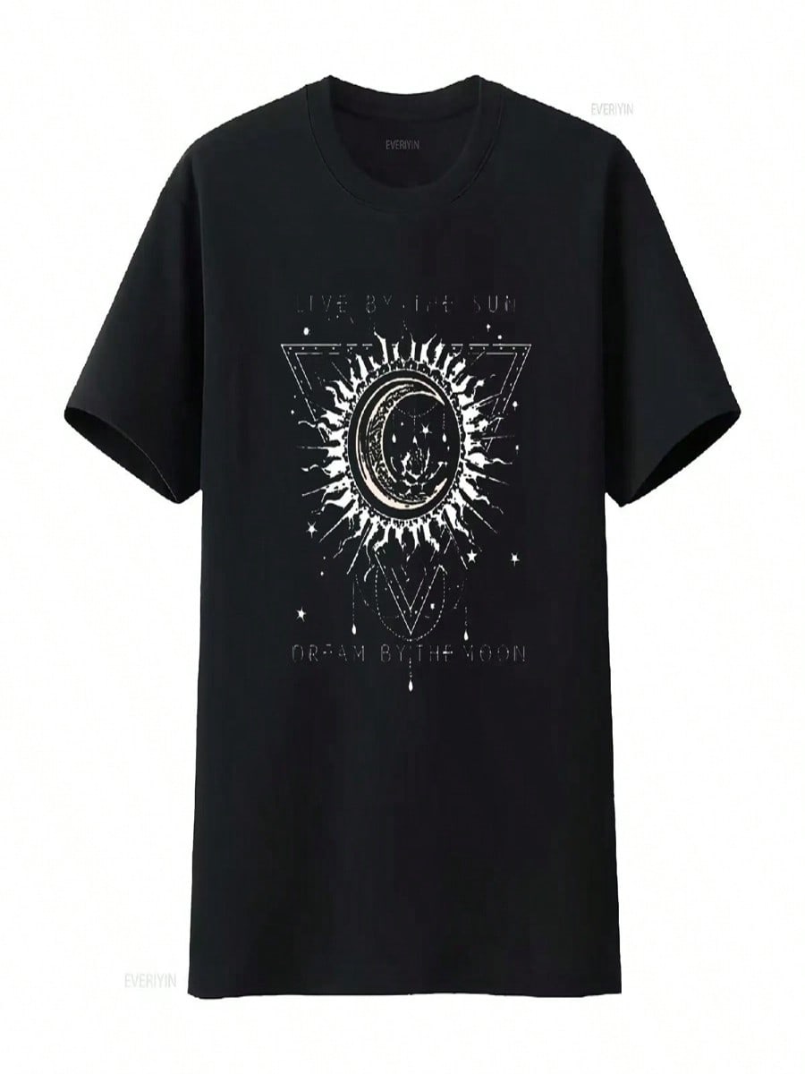 Live By The Sun Dream Moon Boho T Shirt Vintage Washed Unisex Streetwear Breathable Top For Everyday Wear Soft Comfortable S разноцветный