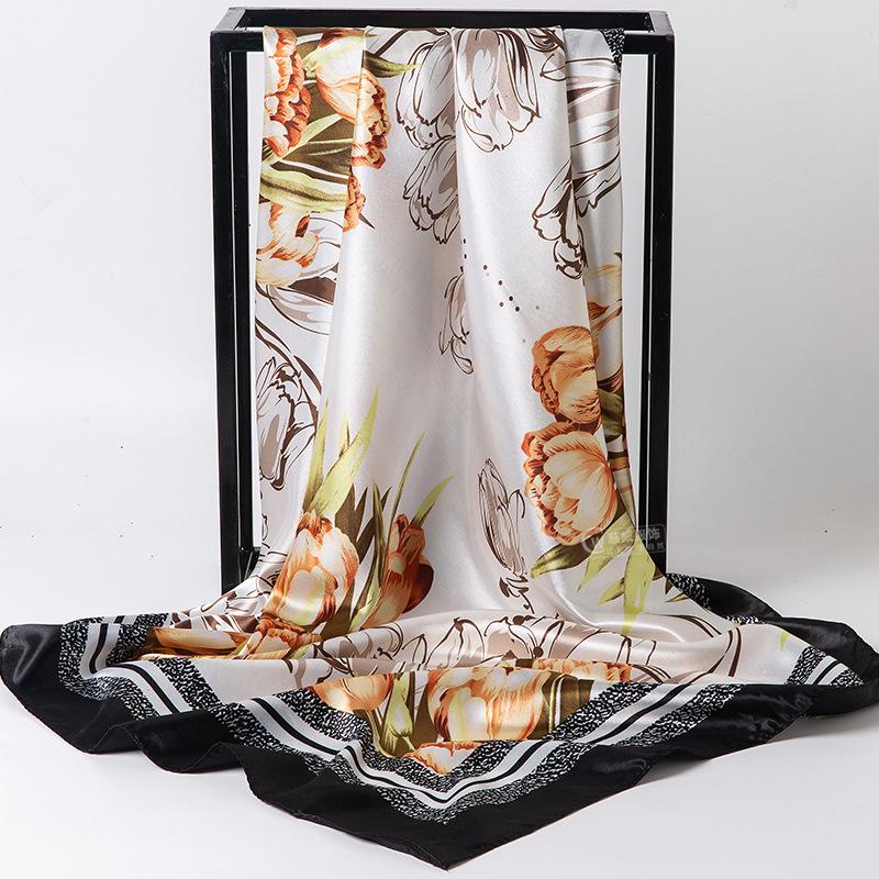Chinese Style 90 * 90Cm Large Square Scarf Simulation Silk Scarf Scarf Shawl