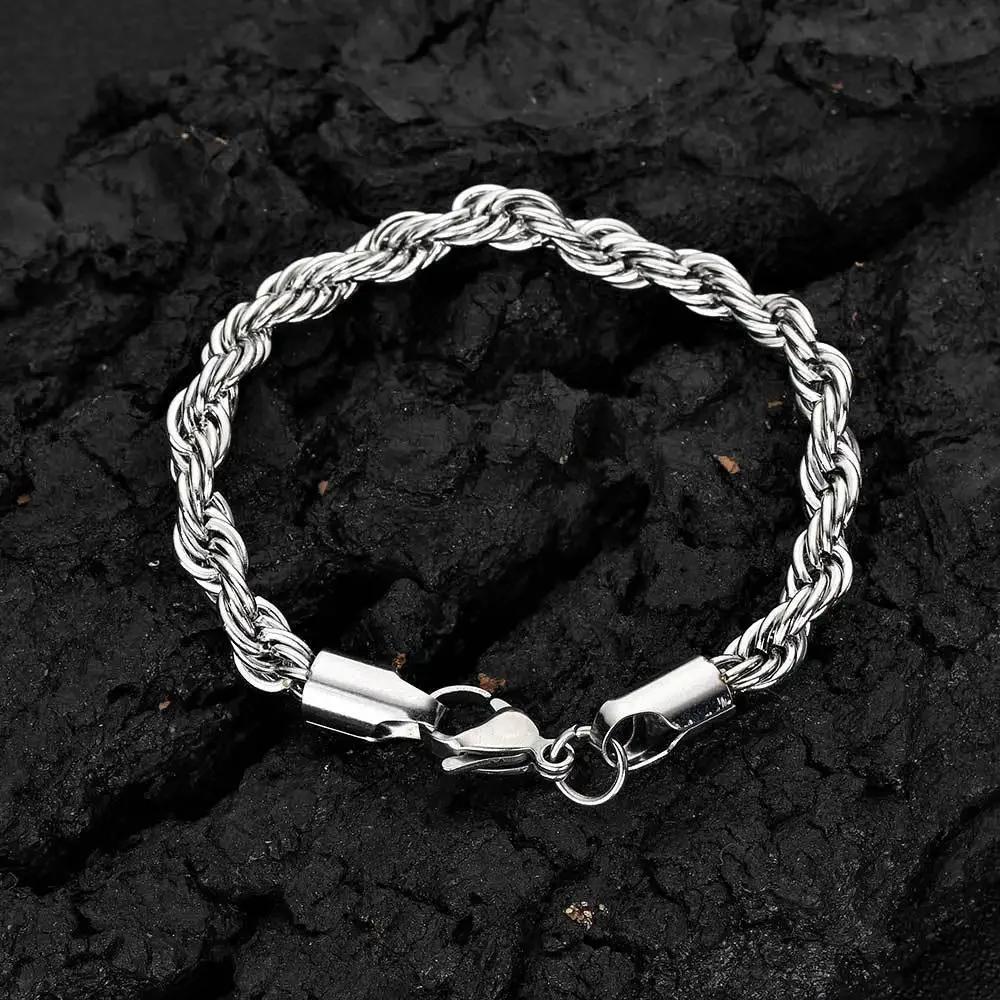 2-6MM Stainless Steel Chain Bracelet For Women Men Gold Color Twisted Rope Chain Bangle  Never Fade Waterproof Jewelry