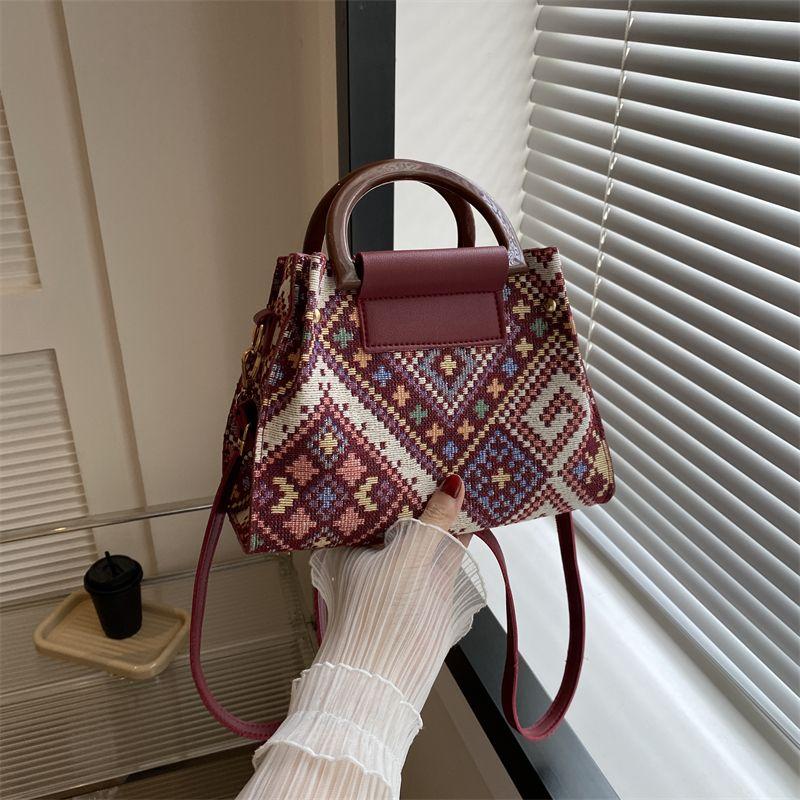 Ethnic Style Women's Handbag Textured Canvas Bag Simple Single Shoulder Crossbody Women's Bag