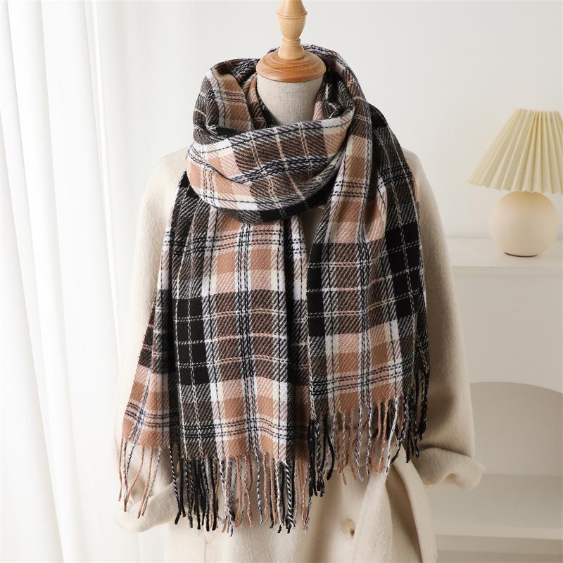 Imitation Cashmere Classic Brown And Black Plaid Warm Shawl Scarf Autumn And Winter Fashion Atmosphere Versatile Fringed Scarf