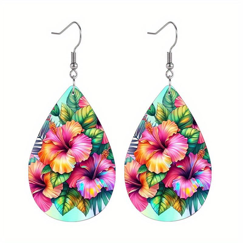 European & American Fashion Water Drop Acrylic Earrings with Butterflies & Flowers