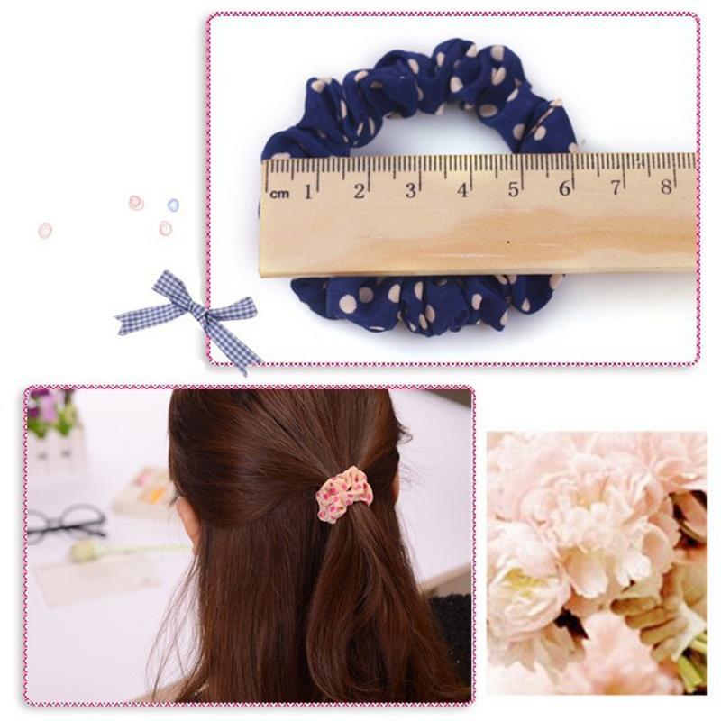 10 Pcs   Girl Elastic Hairband Polka Dot Printed Scrunchie Hair Rope Heairwear 10PCS