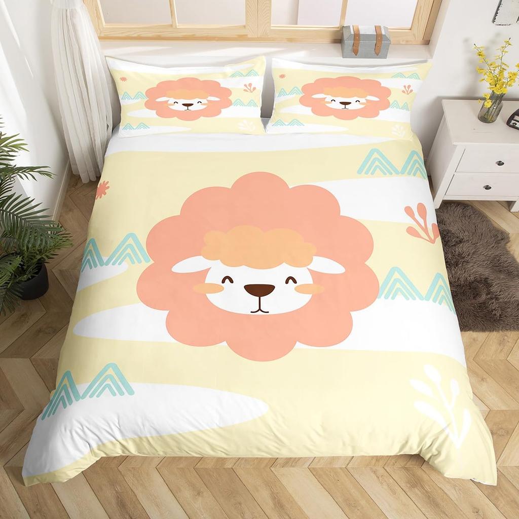 Cute Sheep Duvet Cover King Queen Funny Animal Floral Bedding Set Kids Cartoon Farm Animal Comforter Cover Polyester Quilt Cover