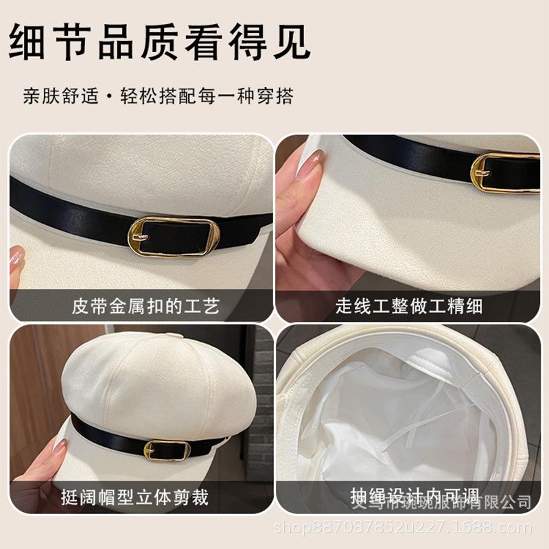 Autumn and winter new simple belt buckle octagonal hat children's outdoor woolen warm newsboy hat British painter hat