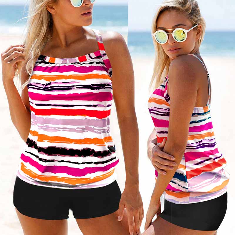2024 Sexy Print Two Piece New Swimsuit Tankini Large Size Swimwear Women Flower Vintage Bodysuit Swim Beachwear Bathing Suit