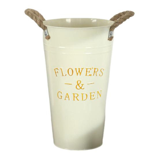 Deep Bucket Vase Galvanized Iron Flower Bucket with Rope Handles Retro Farmhouse Vase for Home Flower Arrangement