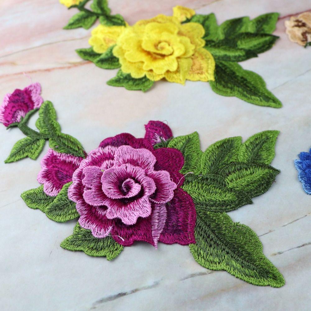 Polyester Fiber Embroidery Peony Patch DIY Handmade Clothing Accessories Embroidery Floral Applique 22*14CM