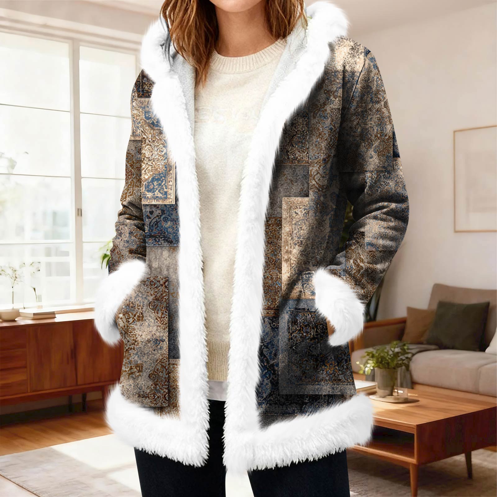 

Женский повседневный флисовый кардиган с капюшоном и карманами, теплая верхняя одежда XL