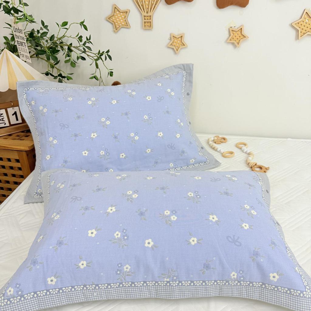 Set of 2 All-Cotton Gauze Pillowcases: Snap Button, High-Density, Non-Shedding, Four-Season Use