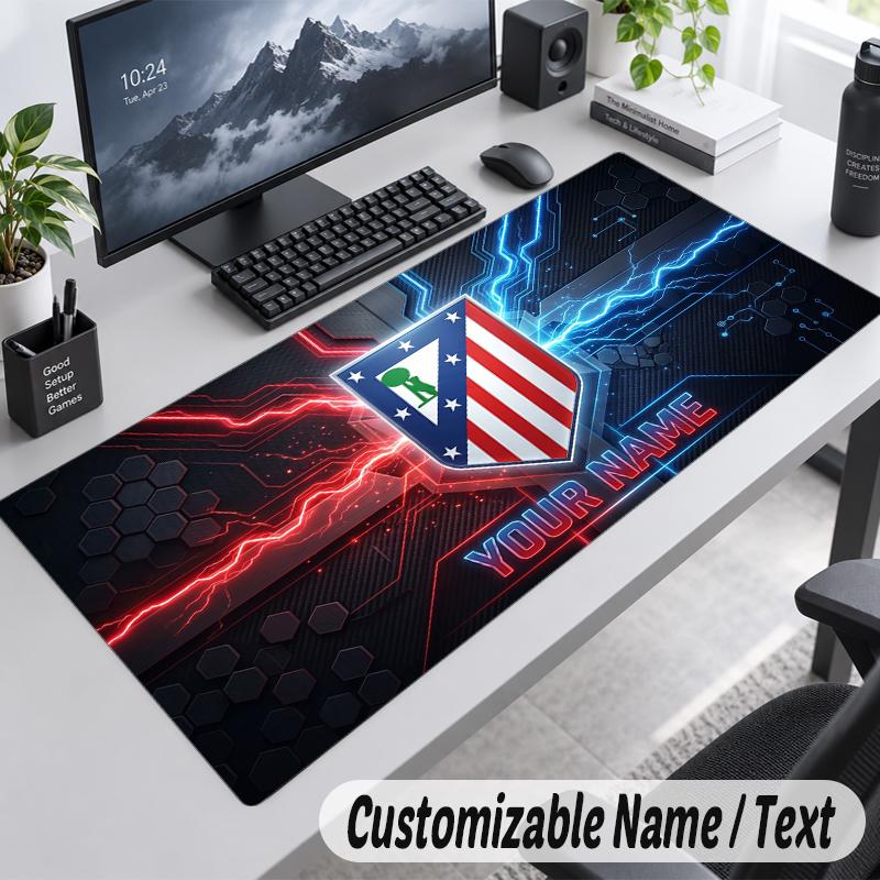 Custom Name Text Mouse Pad Atletico Madrid FC Personalized Desk Pad For Work And Gaming