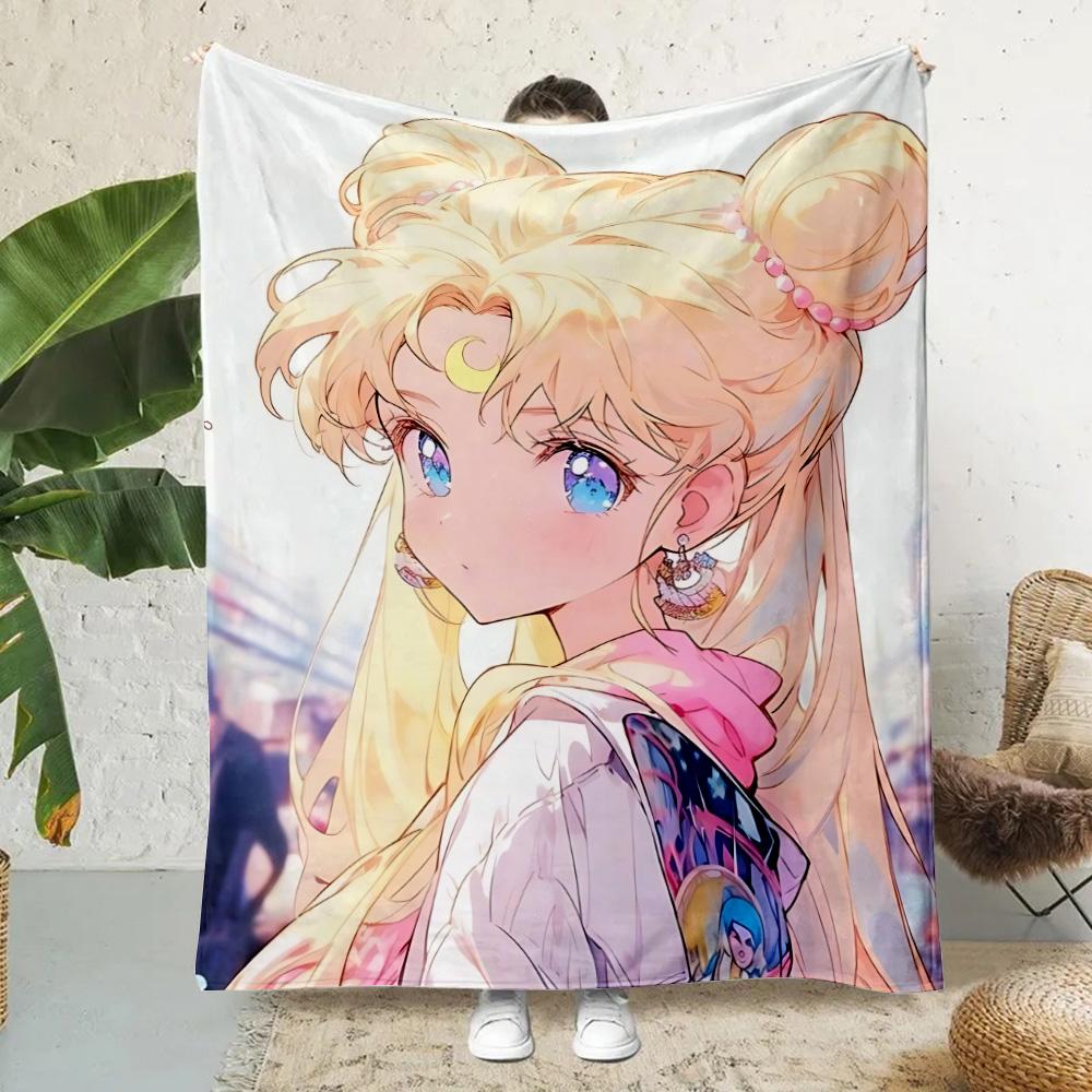 Anime Cartoon S-Sailor Moon Printed Blanket Picnic Blankets Warm Blanket Soft and Comfortable Blanket Home Travel Birthday Gift