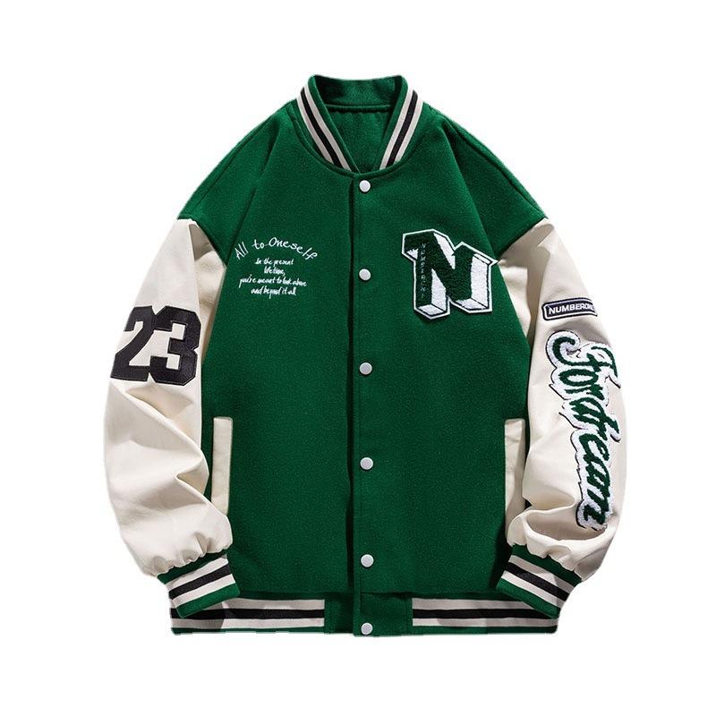 Amerikanischer Herbst und Winter Paare Baseball-Uniform Herren PU-Leder-Patchwork Lässige Herrenjacke Trendige Marke