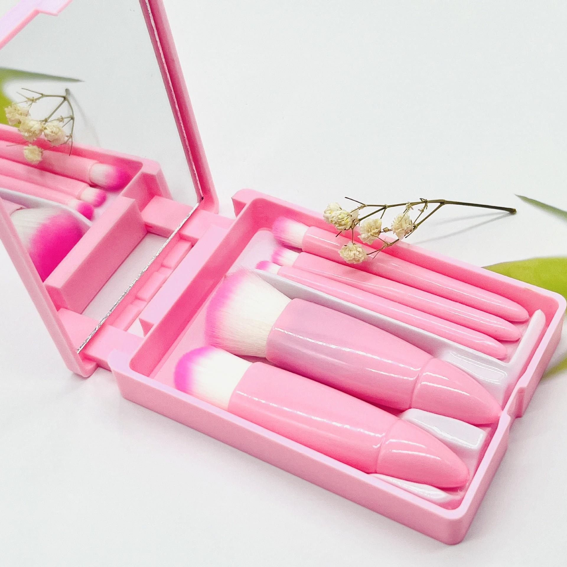

Portable Five-Piece Mini Makeup Brush Set with Mirror неон зелений колір