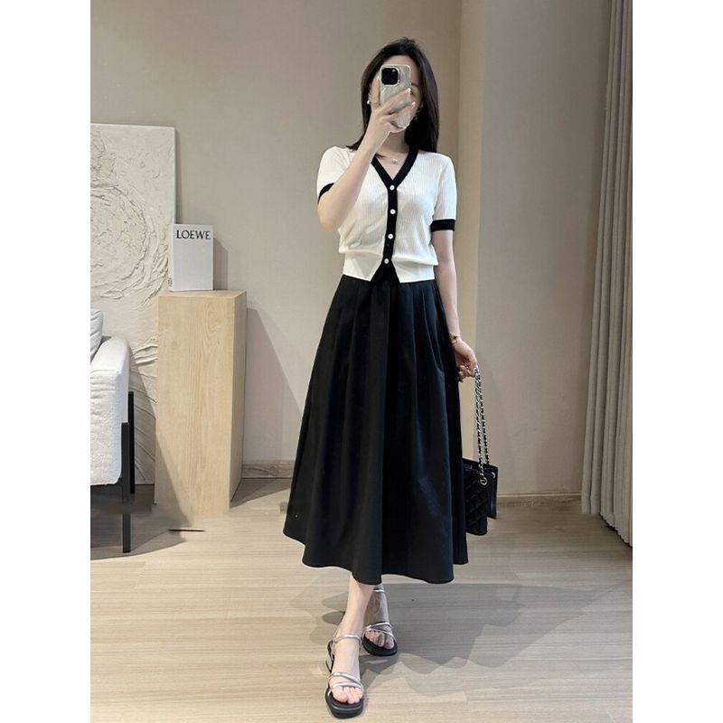 2026 Summer New Anti-Wrinkle Black Umbrella Skirt Plus Size Loose Hip-Covering Slimming Mid-Length A-Line Skirt