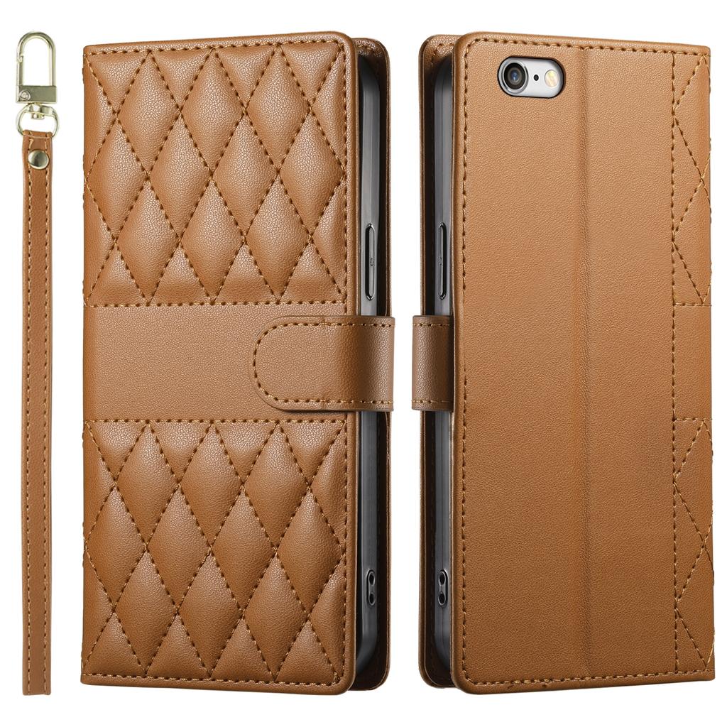 For iPhone 16e Case Rhombus Stitching Wallet Stand Leather Phone Cover with Long/Short Strap