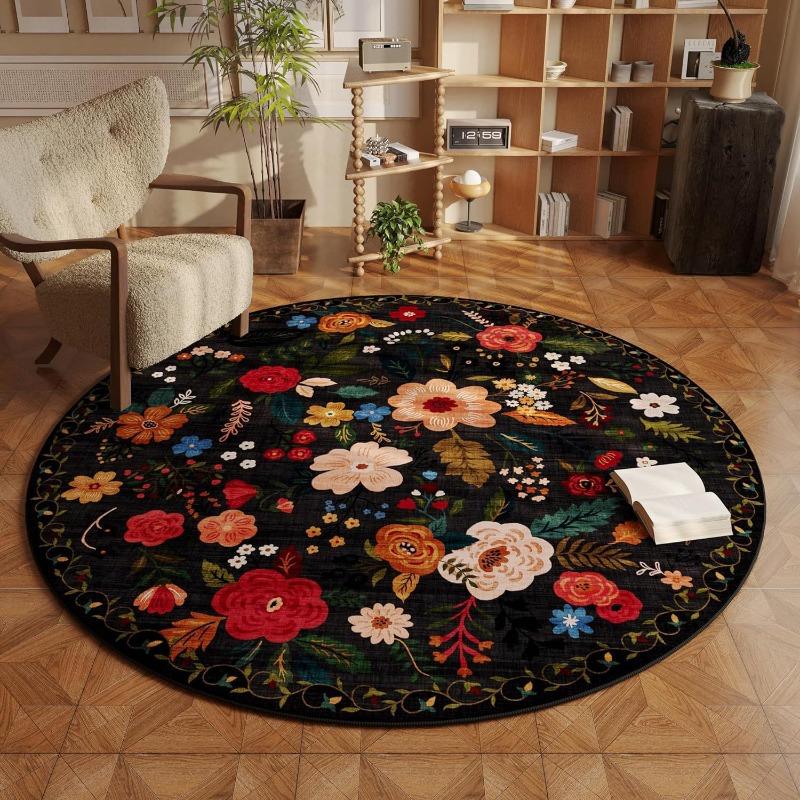 European Bohemian Pastoral Style Comfortable Circle Soft Carpet Colorful Floral  Decorative Rugs Bathroom Anti-slip Door Mats