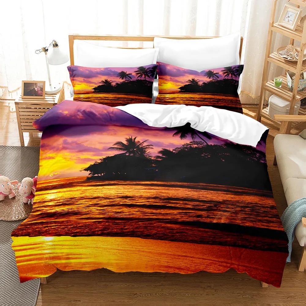 Hawaii Beach Sea Bedding Set Quilt Cover For Kids Boys Girls Duvet Cover Set Summer Themed Comforter Cover King Queen Full SizeR
