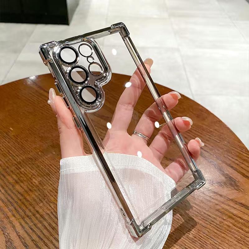 Suitable for Samsung S25ultra Mobile Phone Case S24 S23 New Electroplated S21 Four Corner Anti Fall Full Cover with Lens Film