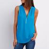 Women‘s Zipper V-Neck Sleeveless Casual Solid Tops  Blouse Loose Vest T-Shirts