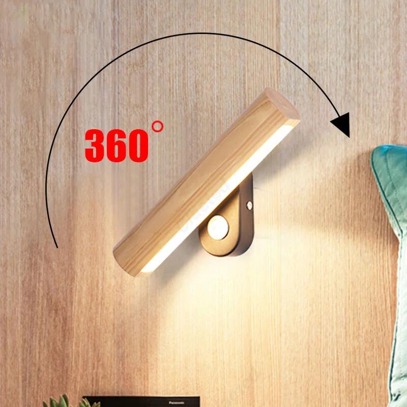 Simple Wooden LED Rotating Adjustable Wall Lamp with Switch for Indoor Lighting Home Decoration Living Room Bedside Wall Lamp