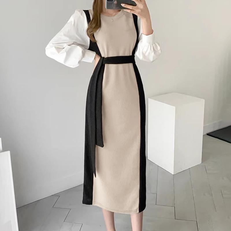 

ZANZEA Женское повседневное лоскутное платье с длинным рукавом, свободное длинное платье чёрный