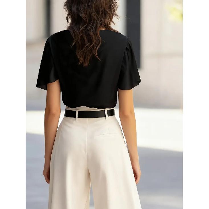 2026 New Women's Summer Commuting Versatile Satin Short-Sleeve Shirt Top