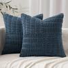 Blue Throw Pillow Covers 18x18 Inch Soft Corduroy Pillow Cover Boho Textured Striped Patchwork Cushion Case for Couch Sofa Bed