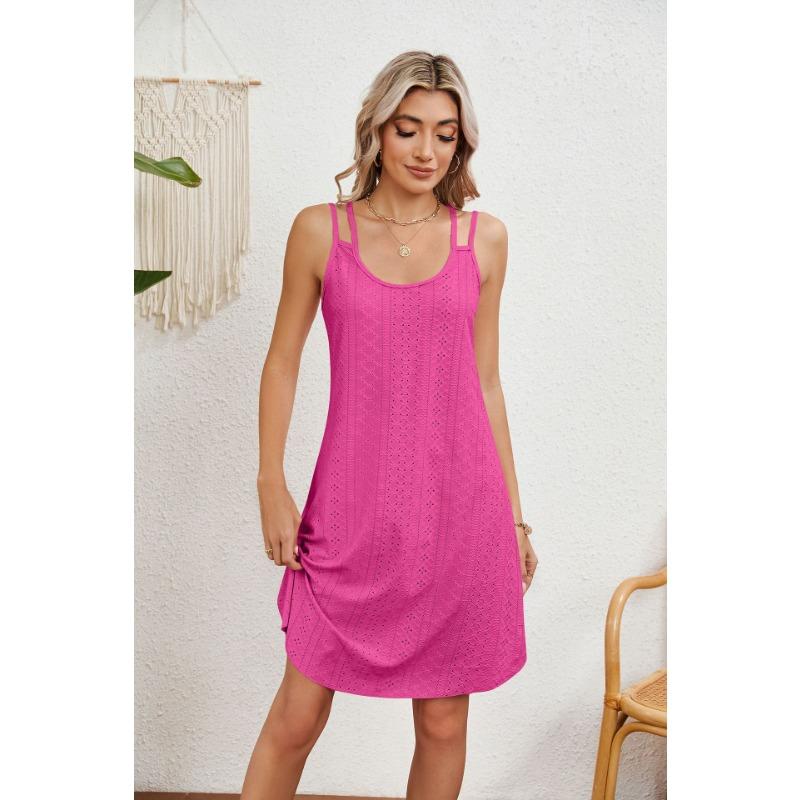 YYFS Dammode Sommar Vår Enfärgad Tryck Ärmlös U-Hals Lös Midjelinje Vardagsklänningar