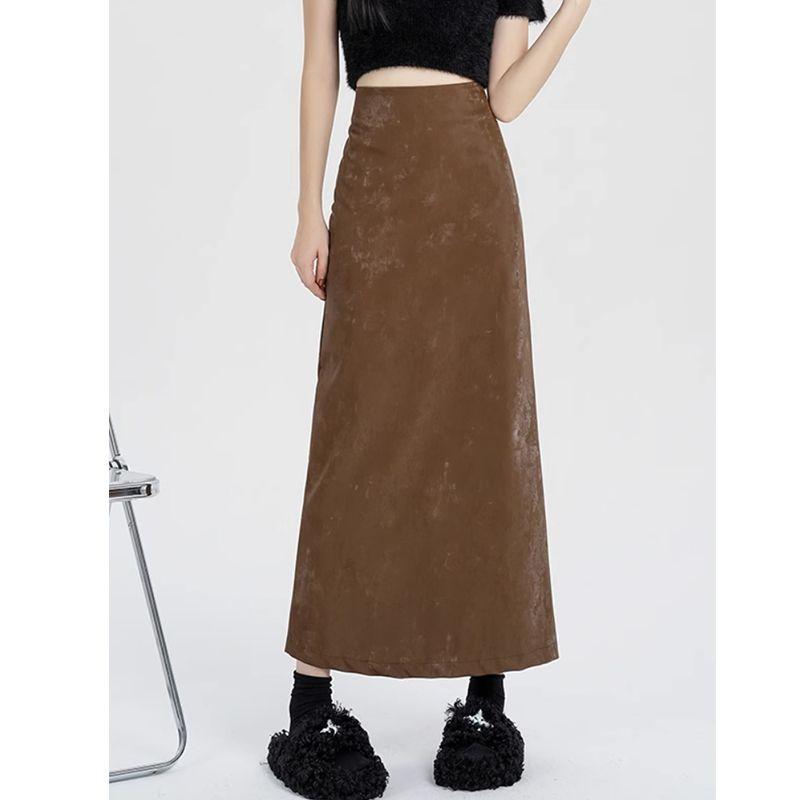 Textured Slit Skirt for Women In Autumn and Winter High Waist Slim Mid-length Straight Hip Skirt for Women In Autumn and Winter