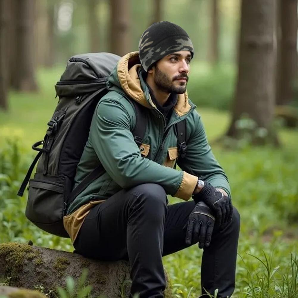 Reversible Windproof Fleece Beanie Hats Mens Winter Skull Cap Camouflage Thick Beanie Unisex Stretchy Cuffed Beanie with Fleece