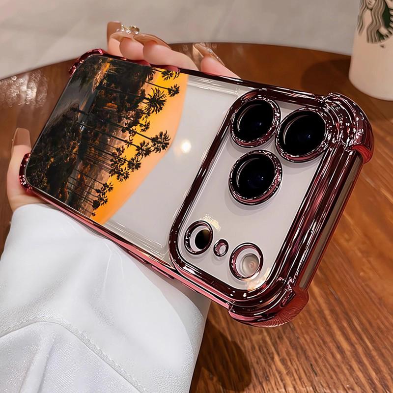 Western Sunset Pattern Shockproof Phone Case For iPhone 11 12 13 14 15 16 17 Pro Max Air Plus Electroplated Transparent Cover