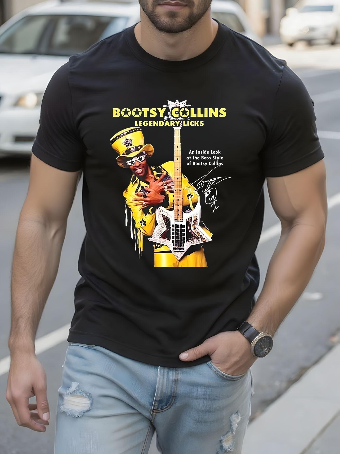 Black Bootsy Collins Inspired Guitar Graphic Tshirt Legen... S