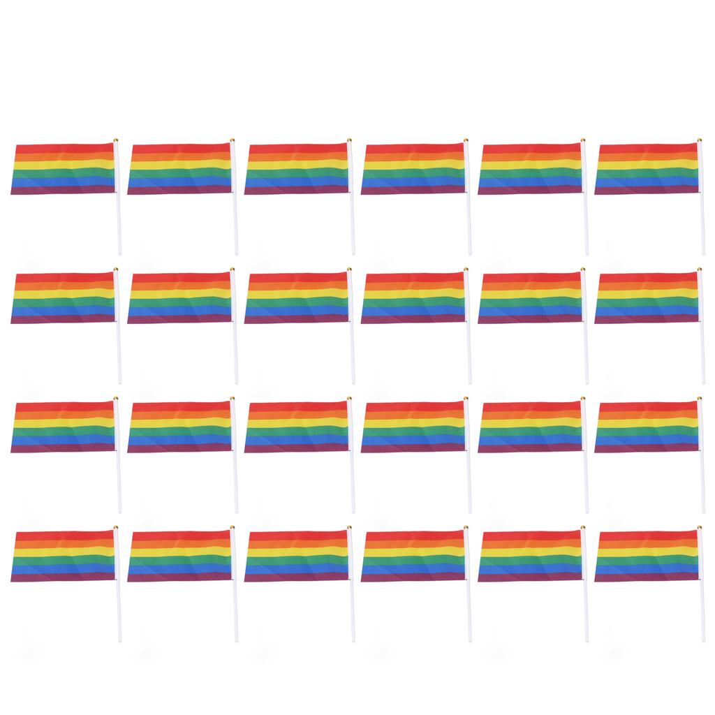 24Sets Mini Pride Flags Color Lasting Small Lightweight Gay Pride Flags for Festival Party Holiday Parading Decorations