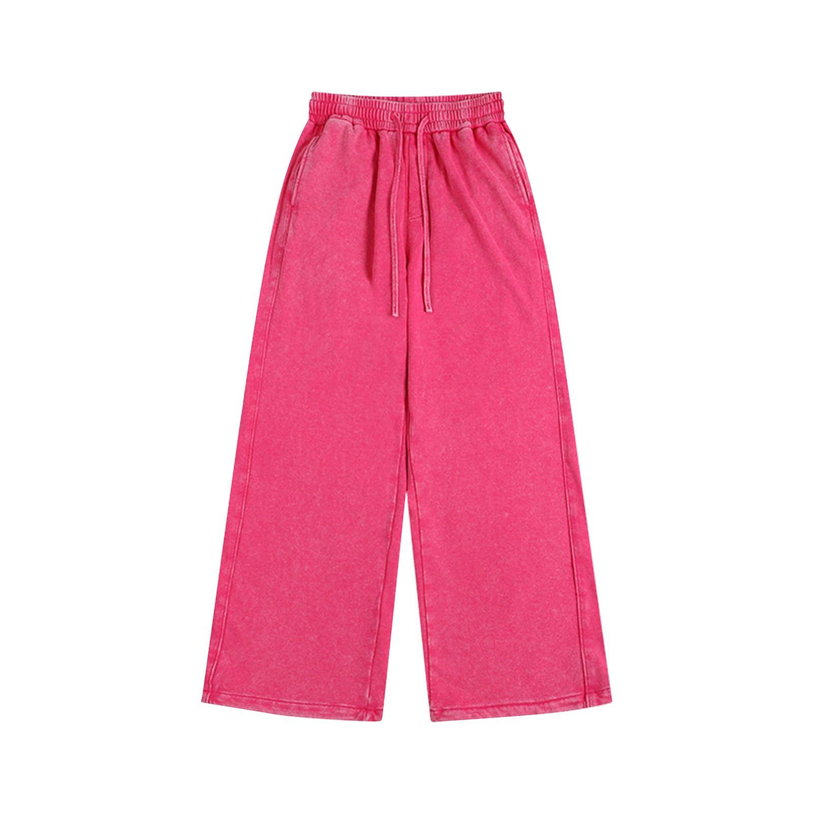 

Унисекс Однотонные Повседневные Свободные Вываренные Потертые Спортивные штаны XL горячий розовый