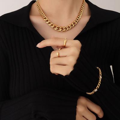 Hip-Hop Tide Exaggerated Personality Titanium Steel Cuban Chain, Plated 18K Real Gold Thick Chain Necklace Men'S And Women'S Jewelry