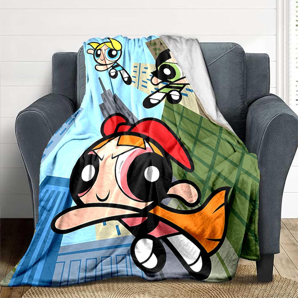 1pc Powerpuff Girls Blanket Lightweight Flannel Throw For Sofa, Bed, Travel, Camping, Livingroom, Office, Couch, Chair, And Bed