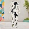 Women Plus Size Printed Round Neck Long Sleeve Cuffed Top And Cuffed Pants Two Piece Set With Pockets