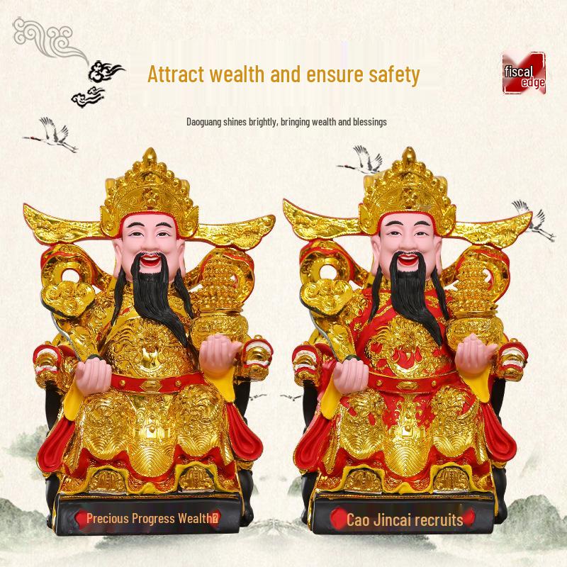 Statua Buddha in Resina Ruyi Dio della Ricchezza con Nove Draghi, 30 cm o 40 cm - Ornamenti per la Prosperità