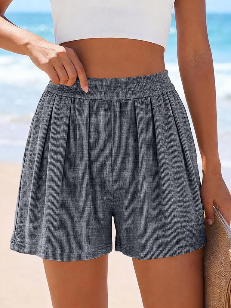 2026 European & American Summer Wide Casual Solid Color Fashion Shorts with Pockets