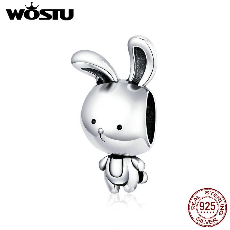 WOSTU Rabbit Charms Real 925 Sterling Silver Cute Rabbit Toy Beads Fit Original Women Bracelets DIY Jewelry Accessories CQC15172