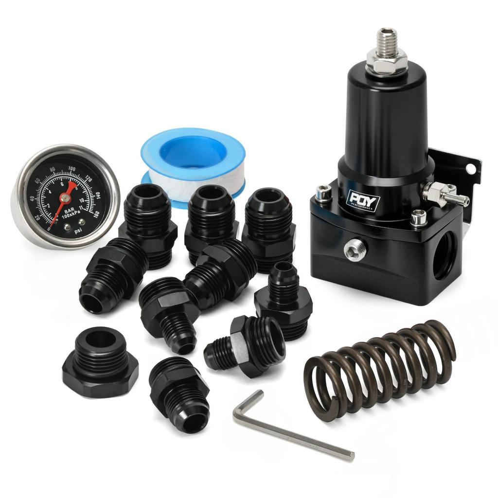 Adjustable Fuel Pressure Regulator 30-140PSI Adjustable Pressure Range 10AN Feed Ports & 10AN Return Port With 0-160PSI Gauge Set