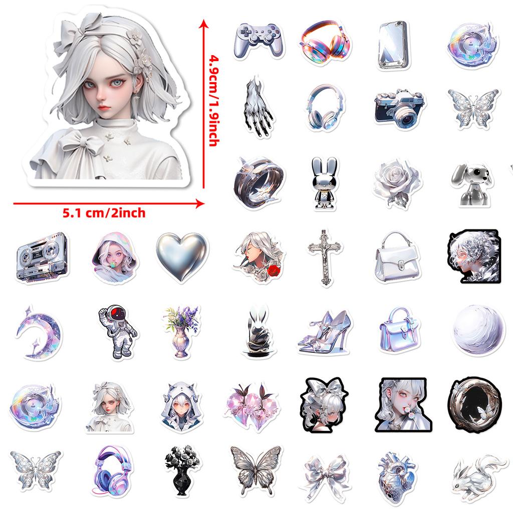 50 Waterproof Cartoon Doodle Suitcase Stickers Trendy Silver Punk Skateboard Computer Tablet Stickers Bag
