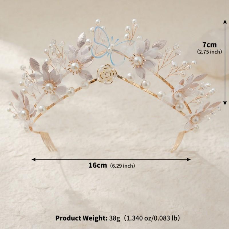 

Sen Sweet Butterfly Princess Crown Girl Pearl Accessories Birthday Wedding Photography Vacation Flower Headband