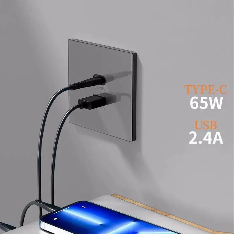 Universal 2 Port 30W 65W Type-c Super Fast Charging Wall Socket, White/gold/gray/black Uk 2.4A Usb C Plug Adapter 220V Outlet